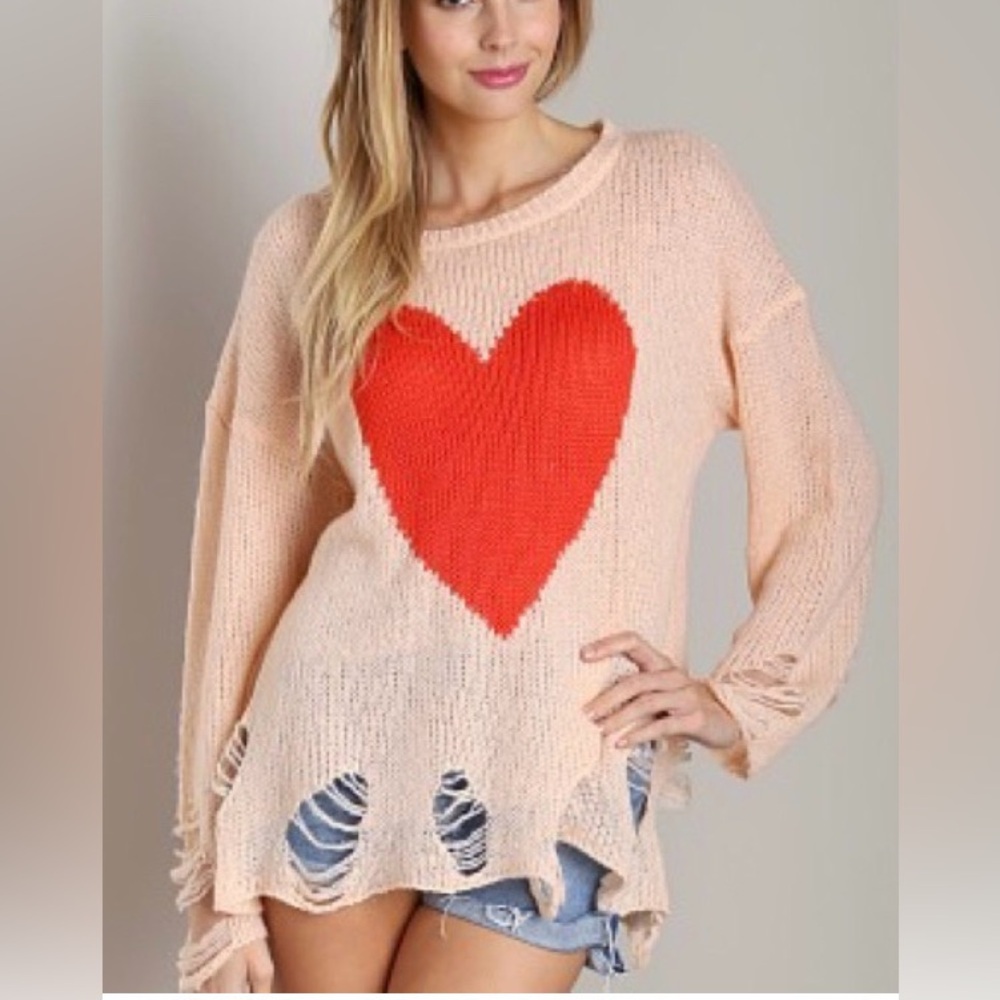 Wildfox Distressed Heart Sweater